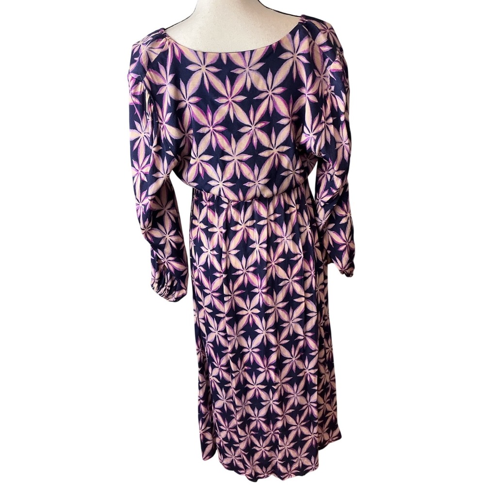 Electric & Rose Purple Geometric Floral V-Neck Smocked Maxi Dress Pockets L - Picture 9 of 9